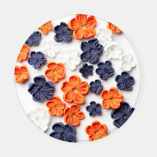 Spring handmade sewn fabric flowers orange blue  coaster set