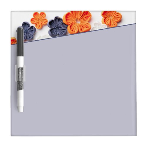 Spring handmade sewn fabric flowers orange blue  dry erase board