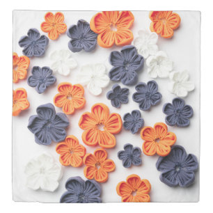 Spring handmade sewn fabric flowers orange blue  duvet cover