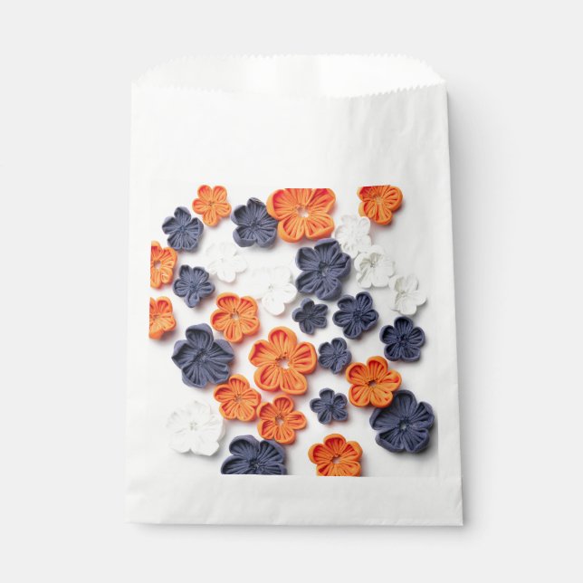 Spring handmade sewn fabric flowers orange blue  favor bag (Front)