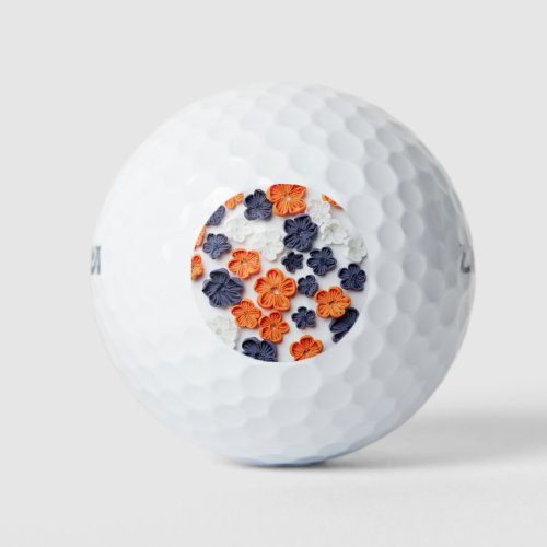 Spring handmade sewn fabric flowers orange blue  golf balls