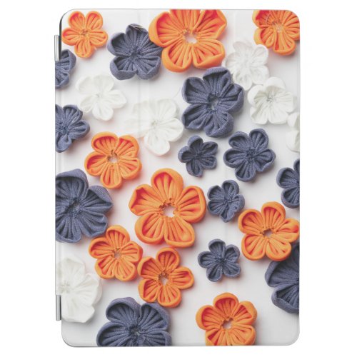 Spring handmade sewn fabric flowers orange blue  iPad air cover