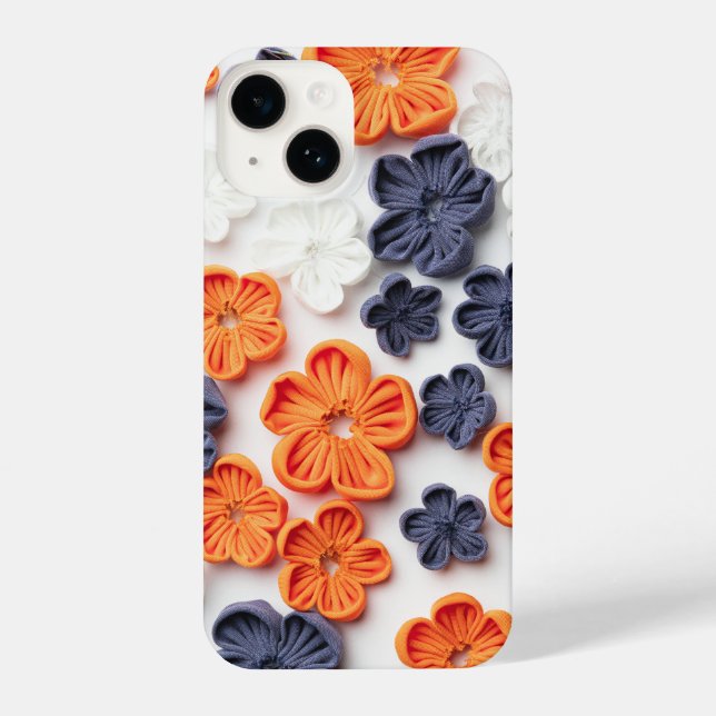 Spring handmade sewn fabric flowers orange blue  iPhone case (Back)