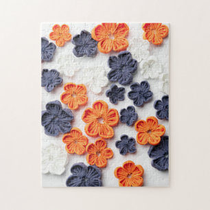 Spring handmade sewn fabric flowers orange blue jigsaw puzzle
