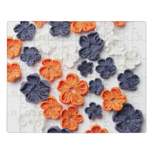 Spring handmade sewn fabric flowers orange blue jigsaw puzzle