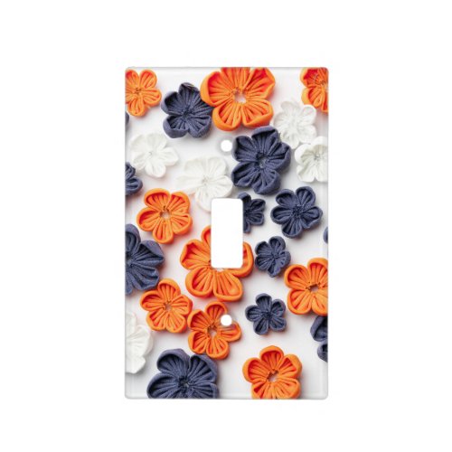 Spring handmade sewn fabric flowers orange blue  light switch cover