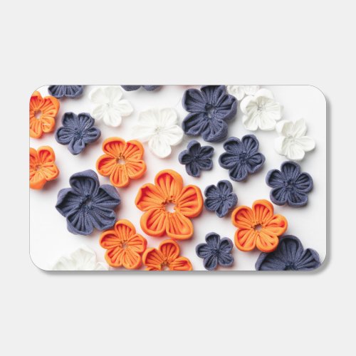 Spring handmade sewn fabric flowers orange blue  matchboxes