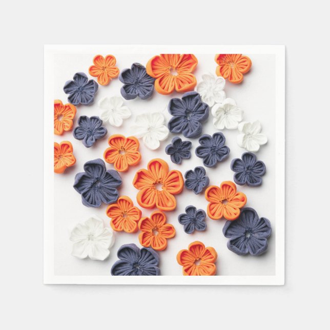 Spring handmade sewn fabric flowers orange blue  napkins (Front)