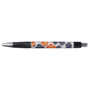 Spring handmade sewn fabric flowers orange blue pen