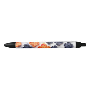 Spring handmade sewn fabric flowers orange blue  pen