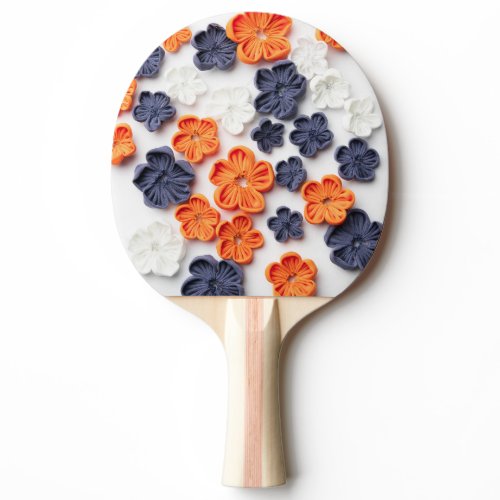 Spring handmade sewn fabric flowers orange blue  ping pong paddle