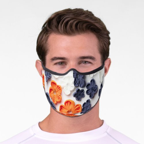 Spring handmade sewn fabric flowers orange blue  premium face mask