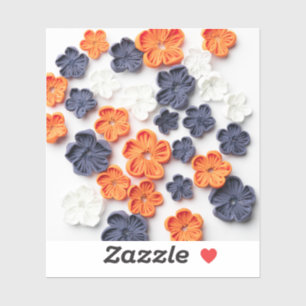 Spring handmade sewn fabric flowers orange blue sticker
