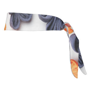 Spring handmade sewn fabric flowers orange blue tie headband