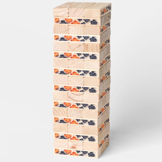 Spring handmade sewn fabric flowers orange blue  topple tower (Assembled)