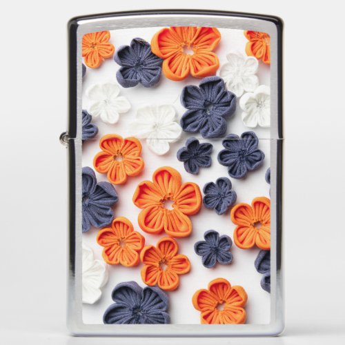 Spring handmade sewn fabric flowers orange blue  zippo lighter