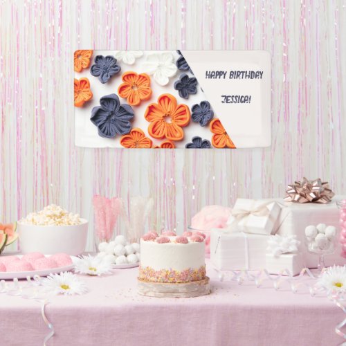 Spring Handmade sewn fabric flowes orange blue  Banner