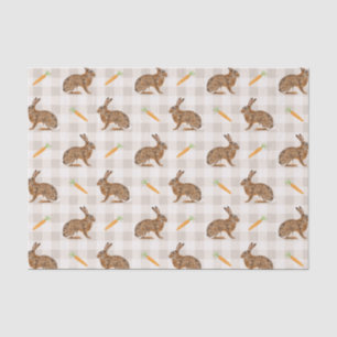 Spring Hare And Carrots Beige Gingham Easter Tissue Paper