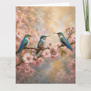 Spring Harmony, Hummingbirds Among Cherry Blossoms Card