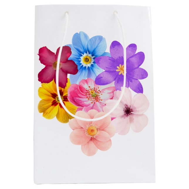 Spring Harmony - Mixed Watercolor Flower Bouquet Medium Gift Bag (Front)