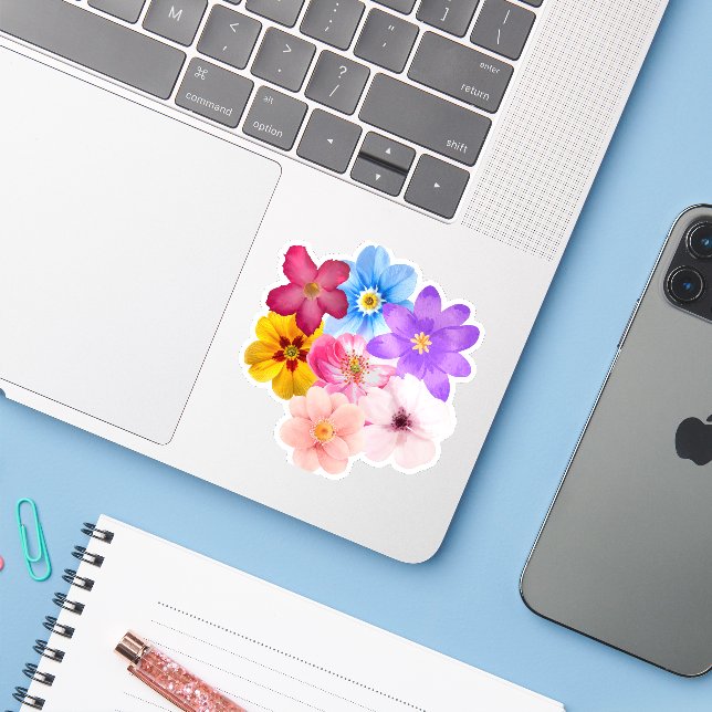 Spring Harmony - Mixed Watercolor Flower Bouquet Sticker (Laptop w/ iPhone)