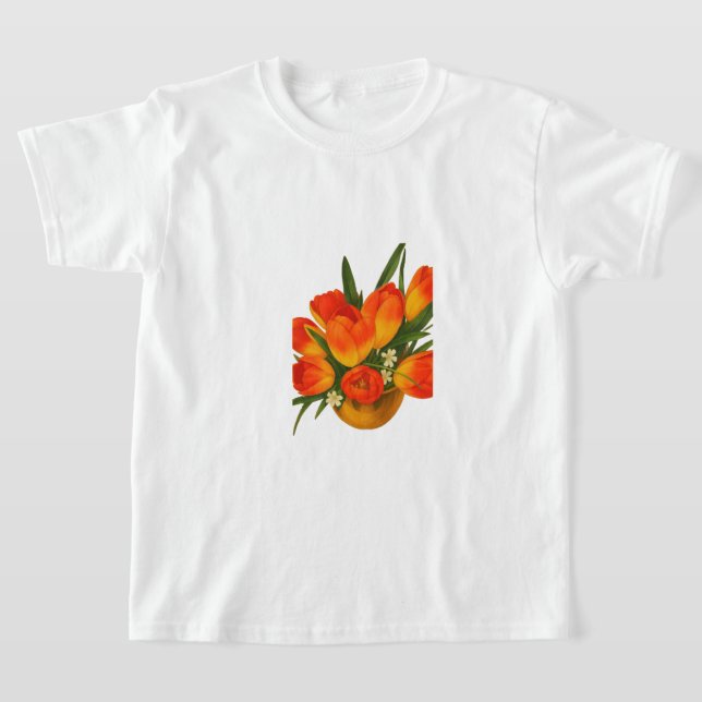 Spring Harmony – Orange & Yellow Tulips T-Shirt (Laydown)