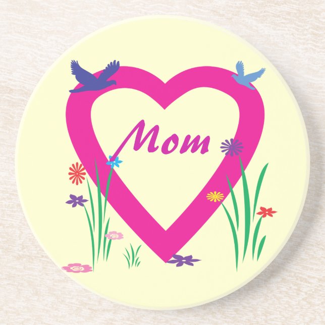 Spring Heart Mother's Day Sandstone Coaster (Front)