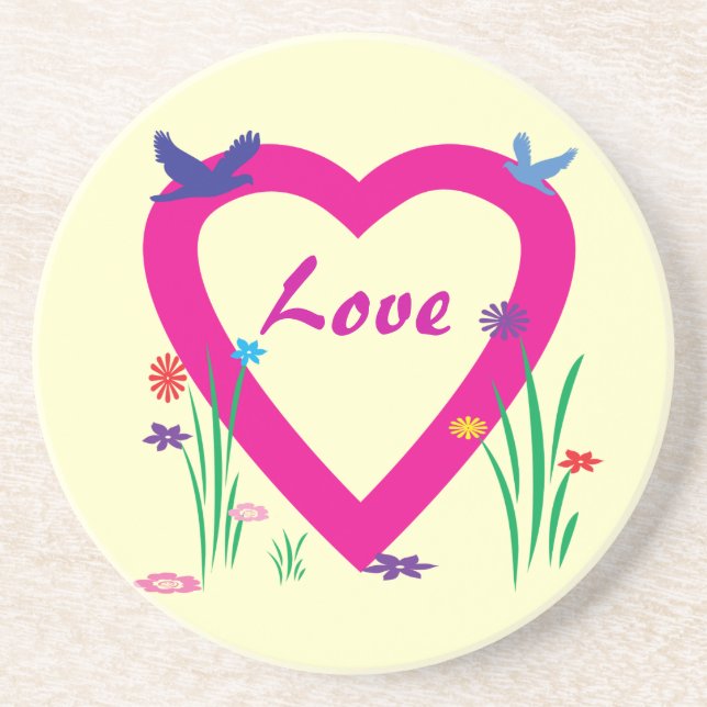 Spring Heart Valentine Sandstone Coaster (Front)