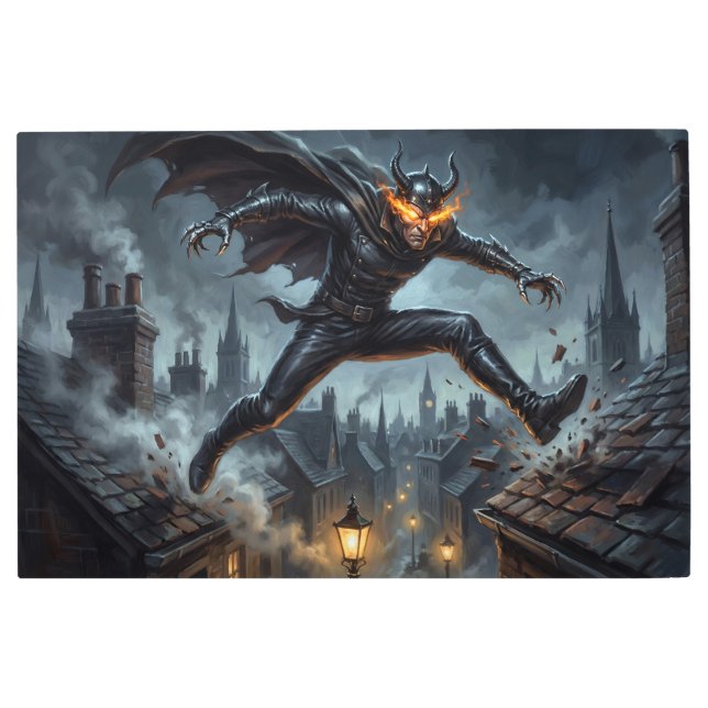 Spring-Heeled Jack Over Victorian London Metal Print (Front)