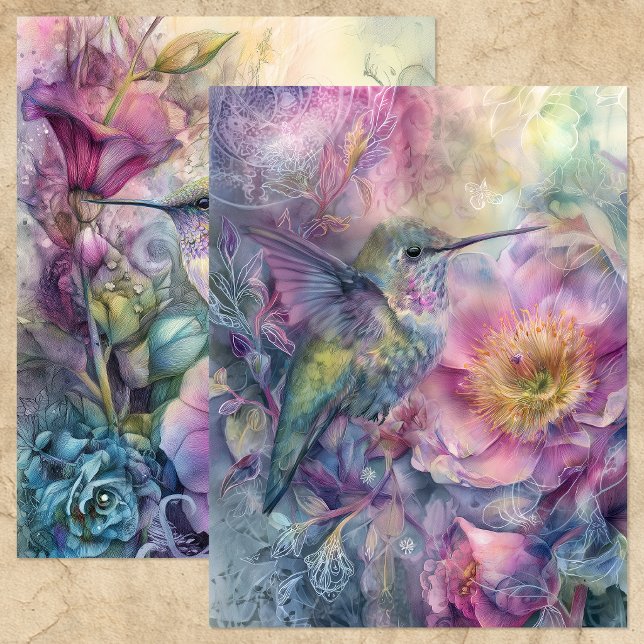 SPRING HUMMINGBIRD FLORAL GARDEN SCRAPBOOK PAPER (SPRING HUMMINGBIRD FLORAL GARDEN SCRAPBOOK PAPER)