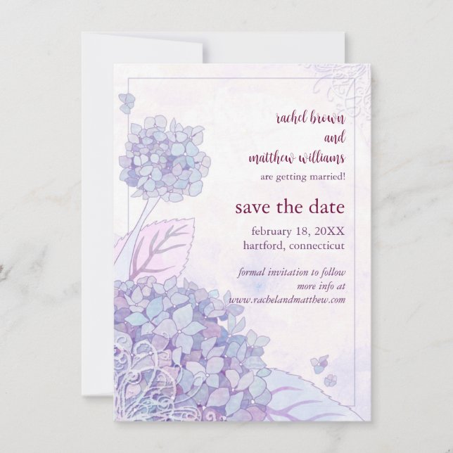Spring Hydrangea & Swirls Wedding Save the Date (Front)