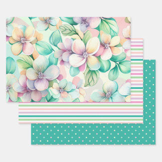 Spring Hydrangea Turquoise & Pink Wrapping Paper Sheets