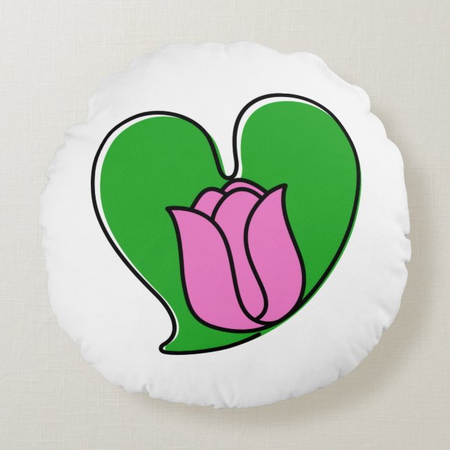 Spring in Love - Pink Tulips Round Pillow (Front)