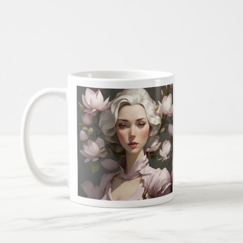 Spring in magnolias Portrait of a girl among flow Coffee Mug