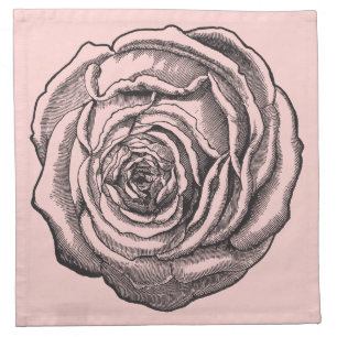 Spring in Paris Botanical Rose on Blush Pale Pink Cloth Napkin