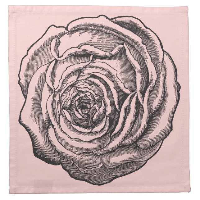 Spring in Paris Botanical Rose on Blush Pale Pink Cloth Napkin (Front)