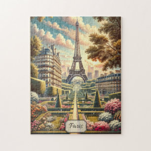 Spring in Paris France Eiffel Tower Poster-Style Jigsaw Puzzle