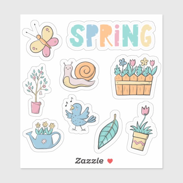 Spring in rainbow Flowers and Garden set of 9  Sticker (Sheet)