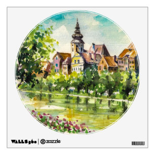 Spring in small city on the river wall sticker