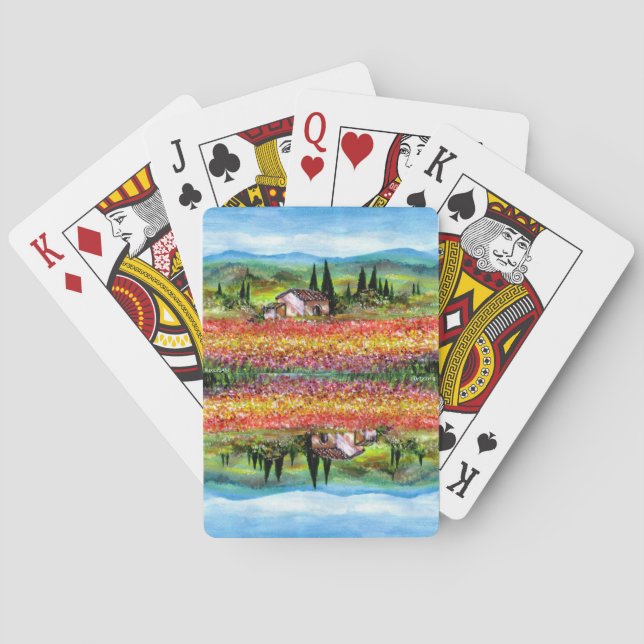 SPRING IN TUSCANY LANDSCAPE Flower Fields Poker Cards (Back)
