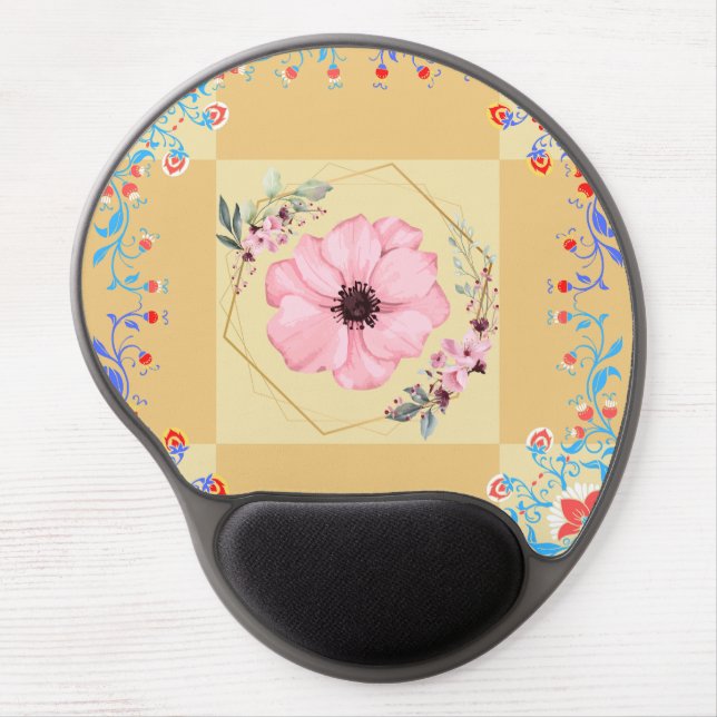 Spring Inspired Design, Orange Floral Graphic Art Gel Mouse Pad (Front)