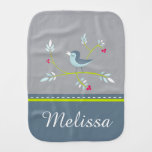 Spring Inspired Floral Bird Custom Name Design Burp Cloth