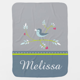 Spring Inspired Floral Bird Custom Name Design Swaddle Blanket