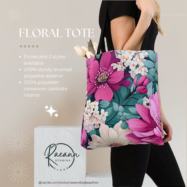 Spring-Inspired Pink and Green Floral Design Tote  Bag (Creator Uploaded)