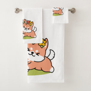 Spring Into Cuteness – Adorable Dog Illustration Bath Towel Set