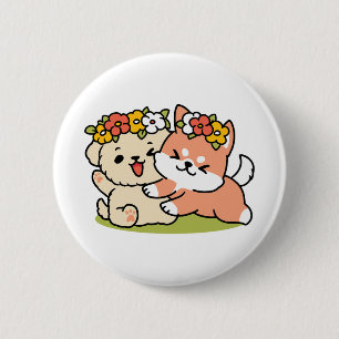 Spring Into Cuteness – Adorable Dog Illustration Button