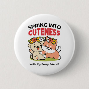 Spring Into Cuteness – Adorable Dog Illustration Button
