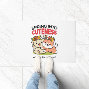 Spring Into Cuteness – Adorable Dog Illustration  Doormat
