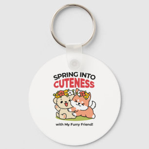 Spring Into Cuteness – Adorable Dog Illustration Keychain