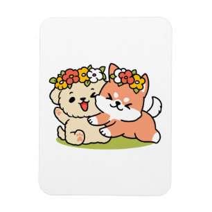 Spring Into Cuteness – Adorable Dog Illustration Magnet